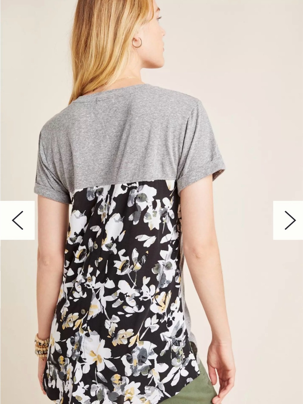 ANTHROPOLOGIE T.La HEATHER GRAY FLORAL SHORT SLEEVE DOROTHEA TUNIC TOP Sz XS